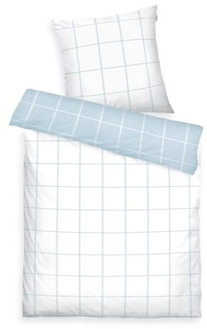 TOM TAILOR Renforcé-Bettwäsche, 80x80 cm + 155x220 cm, 100% Baumwolle/ Renforcé, mit Wendemotiv und farbigem Markenreißverschluss, LARGE CHECK Weiß, Hellblau (Crisp White & Sky Blue)