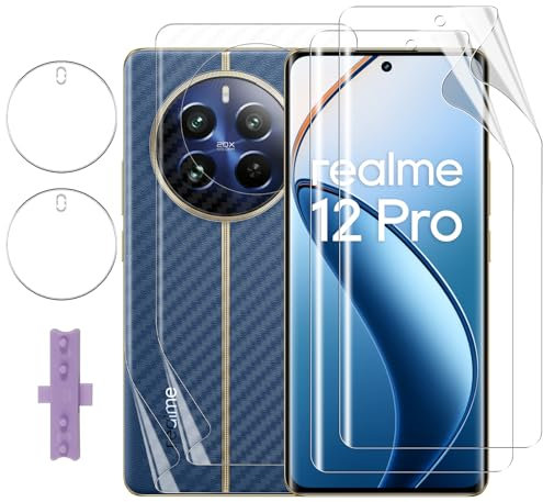 Lutree para Realme 12 Pro/12 Pro Plus/12 Pro+ 5G: 2+2+2 Piezas TPU Pantalla Protector+ Trasera Película Protectora+ Cristal Templado Protector de Lente de Cámara