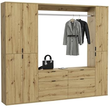 xonox.home Systemmöbel Projekt X 4tlg. Kombination Garderobe Ankleidezimmer Schranklösung Büro Ordnungssystem in Artisan Eiche Nb., ca.212x193x34cm
