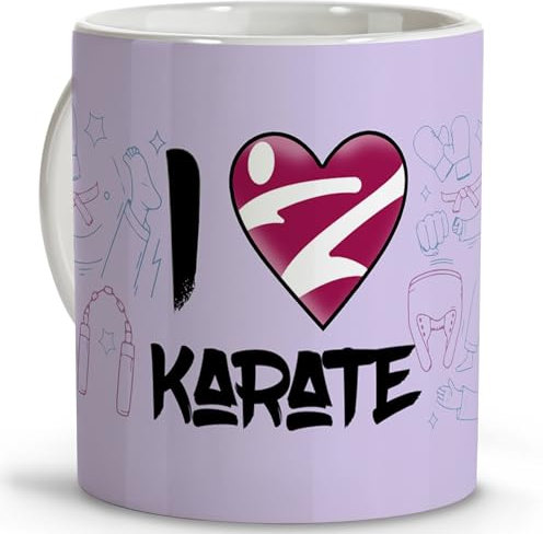 LolaPix Taza karate. Regalo karateka. Artes marciales. Regalos para deportistas. Tazas originales para regalar. Tazas de cafe. Taza cerámica 330 ml. Karate