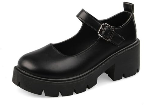 Damen Plattform Mary Janes Sweet Toe Knöchel Lolita Gothic Plateau Kleid Pumps Schuhe Chunky Plateauschuhe Lackleder Kleid