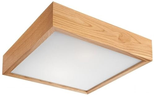 Licht-Erlebnisse Deckenleuchte quadratisch B: 27,5 cm H: 8 cm flach in Eiche E27 Glas Holz Modern Deckenlampe Wohnzimmer Flur