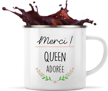 Planetee Tasse Queen Adorée Femme 360 ml | Mug Émaillé Métallique | Idée Cadeau Anniversaire Noël Amitié