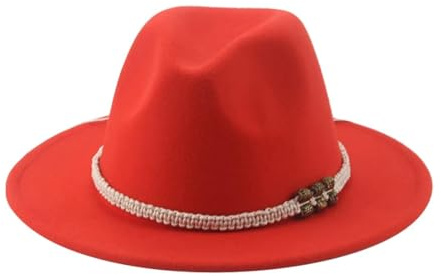 SOYNIA Fedora Trilby Filzhut Hut Hüte Für Damen Fedora Gefilzt Herrenhut Panama Lässig Vintage Western-Cowboy-Kette Breite Krempe