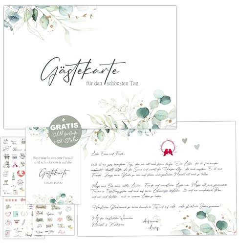 Kackspecht 50 Zauberhafte Gästekarten für die Hochzeit im Boho Vintage Style inklusiv Hochzeitsstickern und Schild alternative Gästebuch Hochzeit