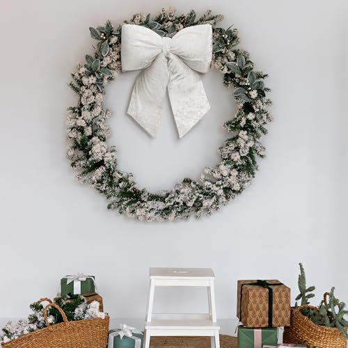 KI Store Weihnachten Schleifen Weihnachtsschleife groß 54cm aus Samt, Schleifen & Bänder Baumschmuck (Weiss, XL)