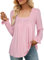 Flikity Pink Blouse for Women UK, Long Sleeve Top Square Neck Ladies Blouses Shirts Womens Tunic Tops to Wear with Leggings Going Out Tops for Women UK Pink M