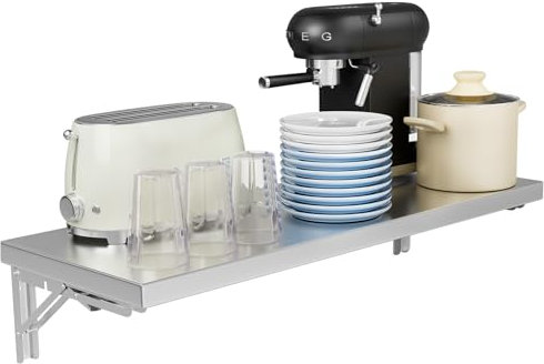 TAIMIKO Stainless Steel Wall Shelf Folding Shelve (40cm)-Wall Mounted for Diverse Spaces, Commercial Kitchens, Restaurants, Laundry & Utility Rooms. Functions as Folding Shelf and Wall Mount Desk