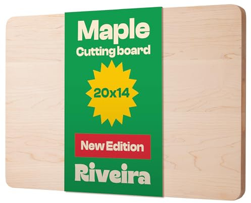 Riveira Maple Wood Cutting Board – Gourmet Maple Grandeur: 20 x 14 Wooden Cutting Board – Natural Wooden Cutting Boards For Kitchen Decorative – Innovative Juice Grooves Maple Wooden Chopping Board