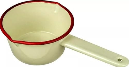 TRTO Enamel Milk Pan 14cm with Lip - Versatile Saucepan Pot for Kitchen and Camping