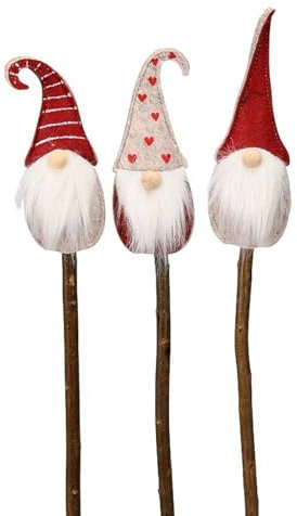 MACOSA PO650277-000-449_x3 Dekostecker Wichtel 3er Set Filz Holz modern Dekostab Dekowichtel Weihnachts-Dekoration Blumenstecker Winter-Deko Winter Dekoration