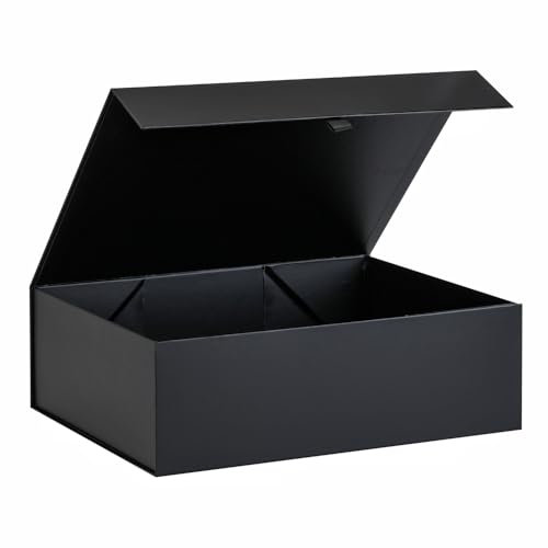 PLINJOY Extra große schwarze Geschenkbox, 41,5 x 35,6 x 14 cm, Geschenkboxen für Geschenke mit Deckel, Magnetverschluss, faltbar, Trauzeugen-Antragsbox, Geburtstag, Weihnachten, für Kleidung und große