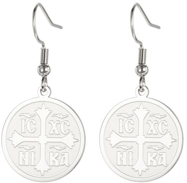 EUEAVAN Ohrringe Kreuz Jerusalem Kreuz Ohrringe Kreuz Templer Ritter Ohrringe Medaillon Scheibe Religiöser Schmuck Griechisch Gebet Erklärung Geschenk Frauen (Orthodoxes Kreuz silber)