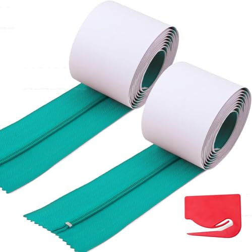 Lbvzxkad 2pcs Dust Barrier Zipper,Instant Door Dust Protection Self-Adhesive Tarp Double Zipper Blade Construction Green
