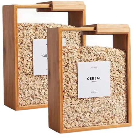 Hbbgdiy 2pcs 9.1x6.8x3, 2 Pouces en Bambou Céniles de céréales Ensemble de Stockage, Distributeur Riz hermétique avec couvercles Amovibles, contenants Stockage Farine et Grains Transparents