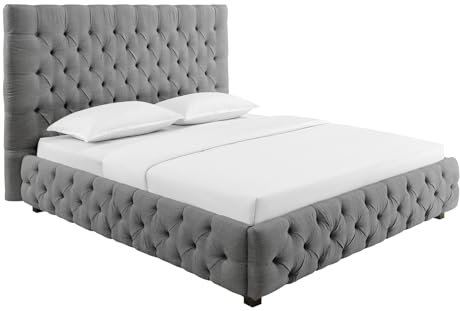 Riess Ambiente Design Boxbett Paris - 180x200cm - grau Leinen Chesterfield Doppelbett Bett Ehebett Polsterbett