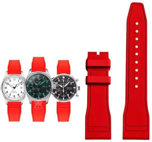 DFAMIN Für IWC Fluorkautschuk Uhrenarmband Schnellverschluss Pilot AMG Petronas F1 Team Wasserdichtes Sportarmband Armband 20mm 21mm 22mm(Red-no clasp,21mm)
