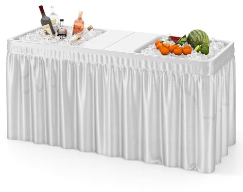GOPLUS Table Camping Pliante à Glaçons 150 x 60 x 79 CM, Table de Pique-Nique Réglable avec Jupe Amovible et 2 Evier, Plateau en PEHD Épais, Idéal pour Jardin, Patio, Terrasse