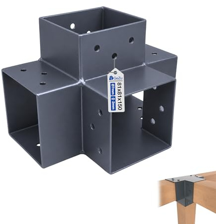 GeZu Impex Post Connector K 81 x 81 mm | Powder Coated Anthracite Pergola 4 Way Right Angle Corner Connector Pavilion DIY Woodworks Bracket
