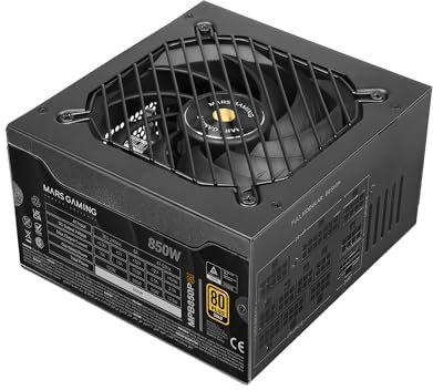 Mars Gaming MPB850PSI, Fuente Alimentación Full Modular ATX 850W, 10 Años Seguridad, 80Plus Gold 90%, Ventilador SI 14cm, Tecnología AI2-RPM, DC-DC y SMD, ATX 3.1 y PCIe 5.1, Conector 12V 2x6, Negro