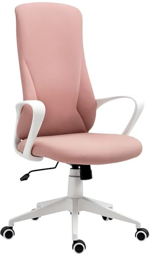 Vinsetto Sedia da Ufficio, Sedia da Scrivania Ergonomica con Supporto Lombare, Schienale Alto e Braccioli, Poltrona Studio Girevole in Tessuto con Funzione Dondolo e Altezza Regolabile, Rosa