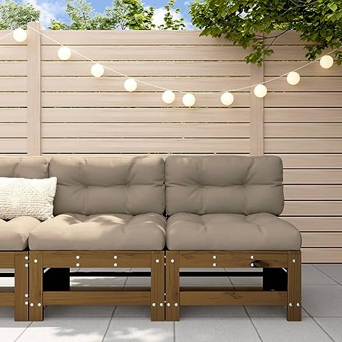 Qnhdfrt Mittelsofa aus Kiefernholz 2er Set mit Kissen Honigbraun Outdoor Sofa Modulares Design für Garten Terrasse und Balkon Robuste Gartenmöbel mit hoher Tragfähigkeit