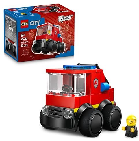 LEGO City Rides – Fire Engine Toy - Emergency Vehicles Building Set w/a Firefighter Junior Minifigure - Party Bag Fillers - Small Collectible Gift for 5+ Year Old Boys - 60482