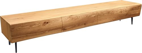 DELIFE TV-Board New Live-Edge Eiche Natur 200 cm 4 Türen Winkelfuß Metall Schwarz Lowboard