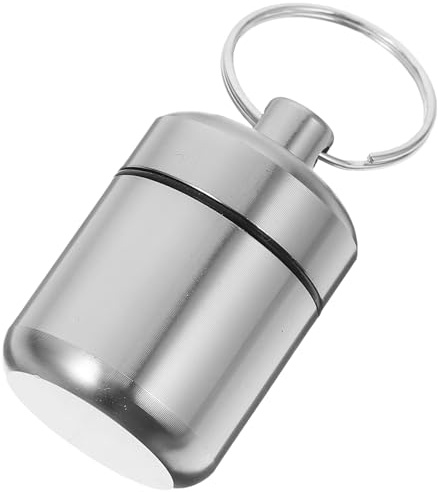 Metall Ohrstöpselbox, mit Reise Schlüsselanhänger, 4x2,5x2,5cm | Drehverschluss Behälter, Versiegelte Bauweise, Aluminiumlegierung, für Tägliches Mitführen, Silber