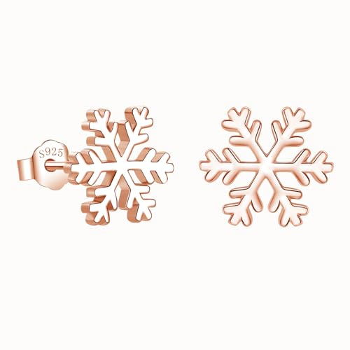 Zecimi Ohrstecker Silber 925, 925 Sterling Silber Elch Weihnachtsohrringe | 10mm Klein Schneeflocke Weihnachten Ohrstecker für Damen Mädchen, Perlen Ohrringe mit Zirkon, Hypoallergen Weihnachtsschmuck
