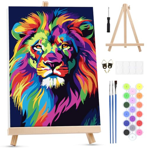 MXJSUA Peinture Numero Enfant Adulte avec Cadre, Lion Coloré Numéro d'art avec Pinceaux, Loisirs Créatifs Adultes, Activité Manuelle Adulte, 20x30cm