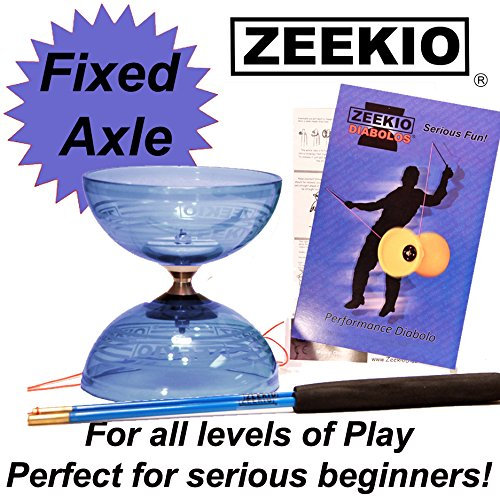 Zeekio Crystal Series Master Spin Diabolo - Axe fixe, gobelets transparents durables, livré avec bâtons, ficelle et instructions (français non garanti) - Bleu