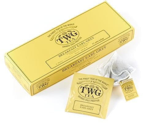 TWG Tea | Breakfast Earl Grey | Schwarzer Tee | Bergamotte | 15 Handgenähte Teebeutel aus Baumwolle | Geschenkset