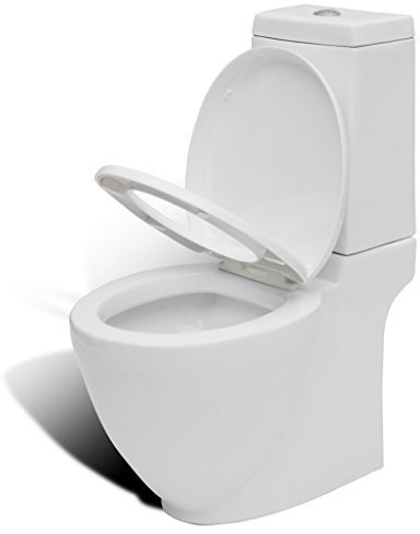 Festnight Keramik WC Stand-Toilette Stand-WC Bodenstehend Toilette inkl. Soft Close WC Sitz für Badezimmer - Weiß