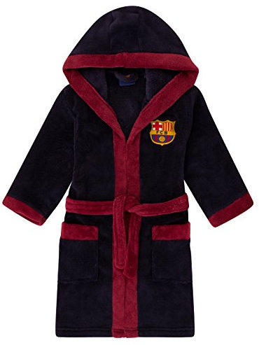 FC Barcelona - Jungen Fleece-Bademantel mit Kapuze - Offizielles Merchandise - Geschenk für Fußballfans - Dunkelblau - 5-6 Jahre