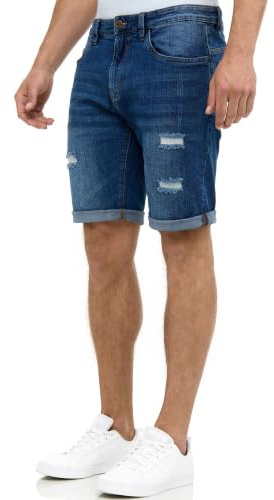Indicode Herren Caden Jeans Shorts mit 5 Taschen Denimstyle aus Baumwolle | Lässige Herrenshorts für Alltag und Freizeit im 5-Pocket-Look, Jeansshorts, Bermudas, Sommerhose, kurze Denim Hose für Männer