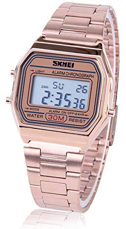 Orologio da Polso Rettangolare Digitale Retroilluminato a LED con Cinturino in Acciaio Inossidabile per Uomo Watches Orologio Donna Oro Rosa Donna