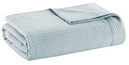 Madison Park 100% ägyptische Baumwolle, atmungsaktiv, gemütliche Decke, Premium-Strick, Luxus-Saison, Leichter Bezug für Bett, Couch und Sofa, Full/Queensize, Hellblau