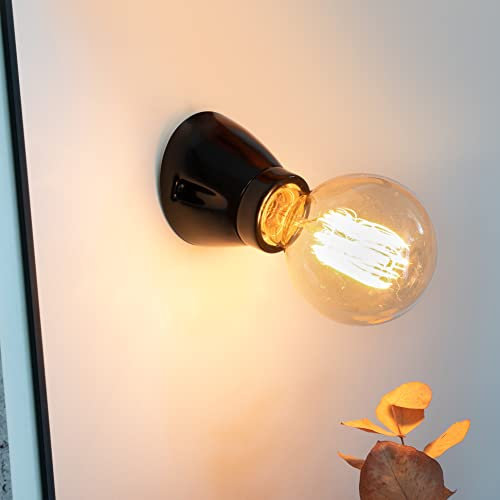 HAVA 2er Pack Porzellan Aufbauleuchte E27, Glasur schwarz, 2x 1000W, Weißglühend, 230V, 800 Lumen, Weiß, Retro-Industriell
