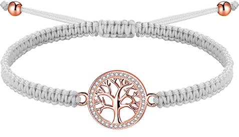 J.Endéar Armband Lebensbaum Roségold für Damen Mädchen Silber 925 Baum des Lebens Schmuck mit Zirkon, Armband Geflochten Verstellbar Handgefertigt