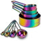WELLSTAR Measuring Cups and Spoons Set of 8, Food Grade 18/8 Stainless Steel Measure Set for Dry Liquid Measurement, Rainbow Titanium Coated Kitchen Gadgets for Cooking Baking, 4 Cup and 4 Spoon