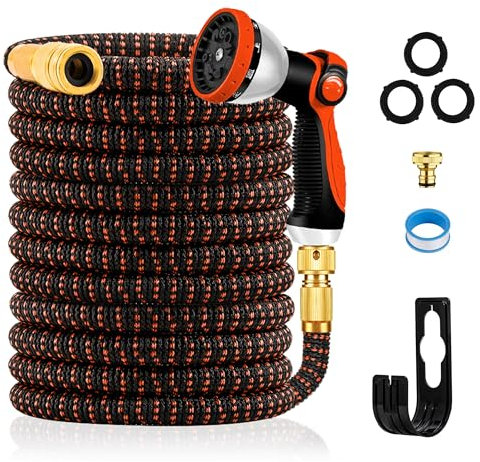 Erweiterbarer Gartenschlauch 25FT, 3-lagiger Latex Schlauch, 3/4 Zoll x 1/2 Zoll Metallverbinder, langlebiges 3450D-Gewebe, kein Knicken, flexibler Wasserschlauch, 10 Funktionen