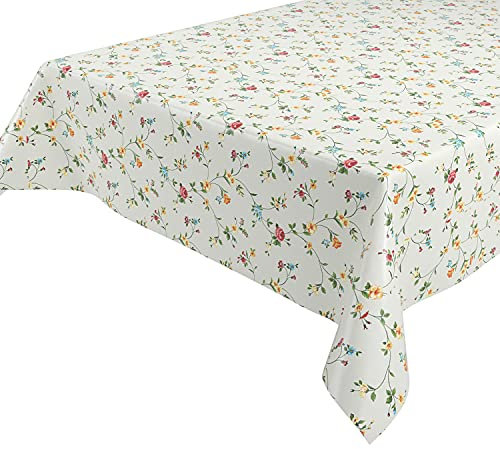 Klassisch Blümchen Wachstuchtischdecke Wachstuch abwischbar Garten Tischdecke RUND OVAL ECKIG, Größe wählbar (Eckig 140x260 cm)