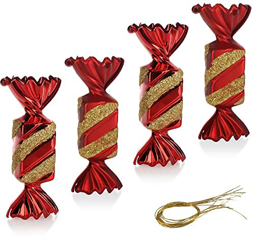 com-four® 4X Christbaumanhänger Bonbon - Weihnachtskugel Geschenkbonbon - Christbaumschmuck in Bonbon-Form für die Weihnachtsbaum-Dekoration - bruchfester Baumschmuck
