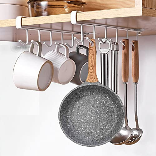 BAIEUEJO 2 Pièces Tasses Crochets Sous Cabinet, Mug Titulaire Sans Perçage, Rangement pour Ustensiles de Cuisine/Cravates/Ceintures/Écharpe/Clés (Blanc)