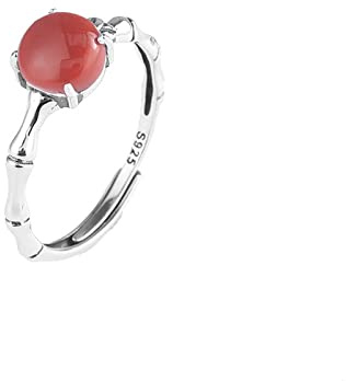 HGJH Ringe Silber, Verstellbarer Runder Ring Für Frauen Südlicher Roter Achat 925 Sterling Silber Bambusknoten Naturstein Knöchelringe Hochzeit Ewigkeit Schmuck Geschenke Für Mädchen Damen