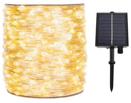 ZELUXDOT Extra lange Solar-Lichterkette für den Außenbereich, 60m,600 LEDs, wasserdicht, solarbetrieben, für Terrasse, Garten, Hinterhof, Baum, Hochzeit, Weihnachten