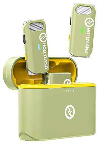 Hollyland Lark M1 Wireless Lavalier Mikrofon aktive Geräuschunterdrückung 200m Reichweite, 8H Akkulaufzeit, Ultra-Mini tragbares, kabellos Ansteckmikrofon für DSLR Kamera iPhone Android PC (Grün)
