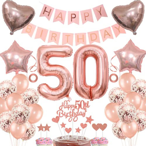 Deko 50. Geburtstag frau Tortendeko 50 Geburtstag frauen Deko Geschenk für 50. Geburtstag frau Rosegold Geburtstag 50 frauen 50 jahre Geburtstag deko Ballon 50 Geburtstag 50 jahre frau