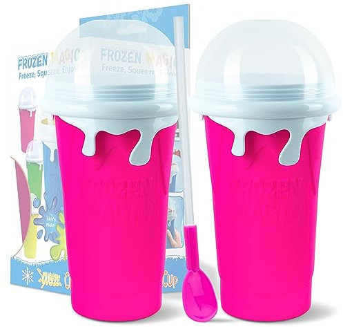 Slushy Maker Cup 500ml Magic Ice Squeeze Cup - DIY Milkshake & Smoothie Maker for Kids - Pink